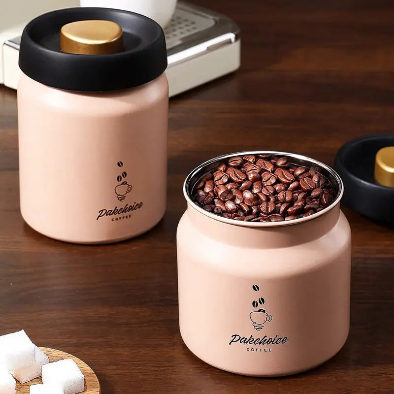 Press-type Coffee Beans Vacuum Sealed Tank Coffee Bean Storage Bottle Stainless Steel Food Grains Tea Candy Storage Jar