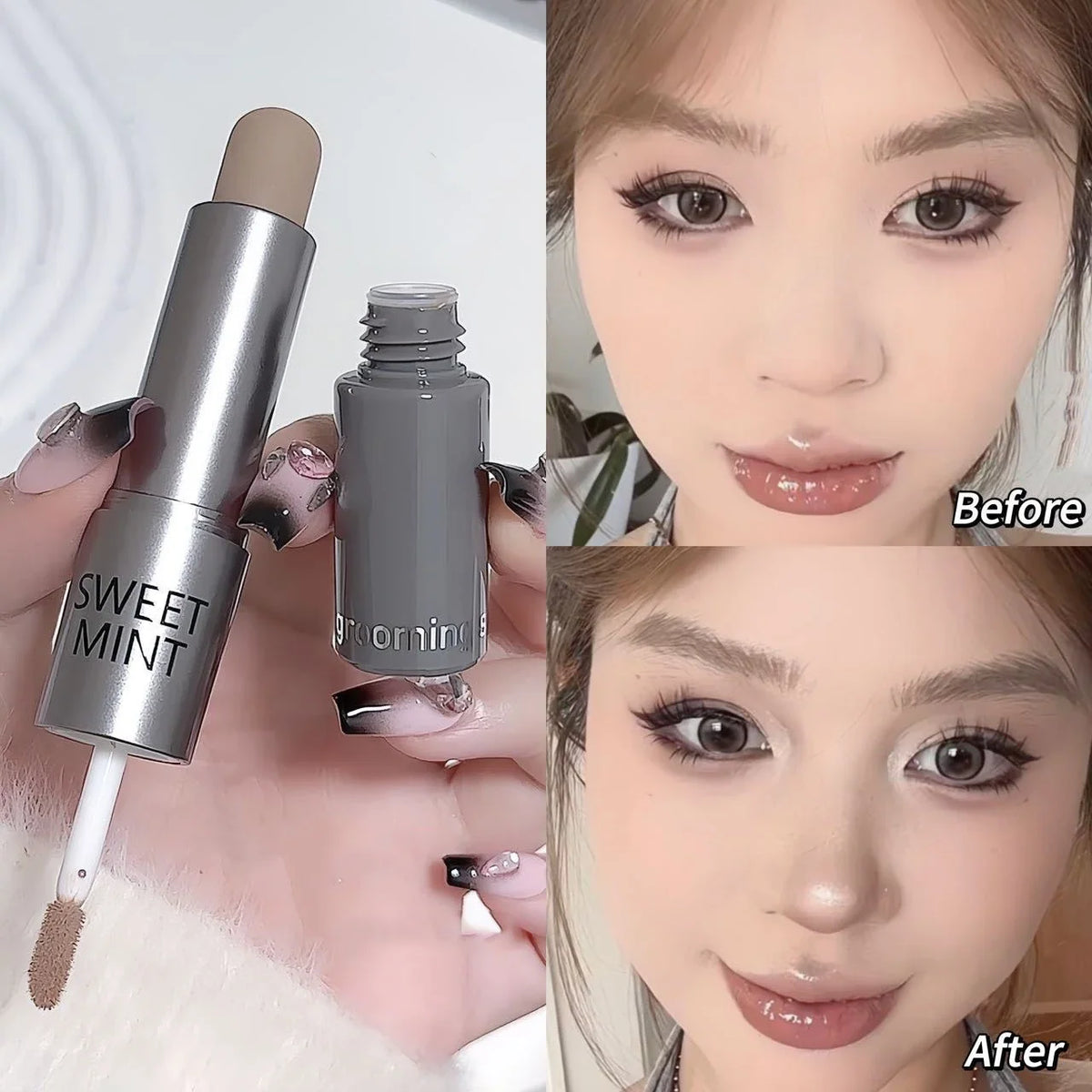 Blushimmer dual-end liquid bronzer and concealer pencil for face brightening, contouring, and nose shadow makeup application.