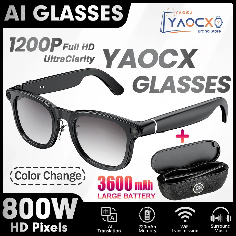2026 New Smart Glasses+3600mAh Charging Case 800W HD Camera EIS Anti-shake Shooting AI Voice Assistant Fashionable Smart Glasses