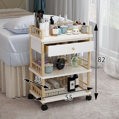 Modern Salon Furniture Beauty Salon Solid Wood Salon Trolleys Barber Shop Special Tool Trolley Storage Rack Home Mobile Trolley
