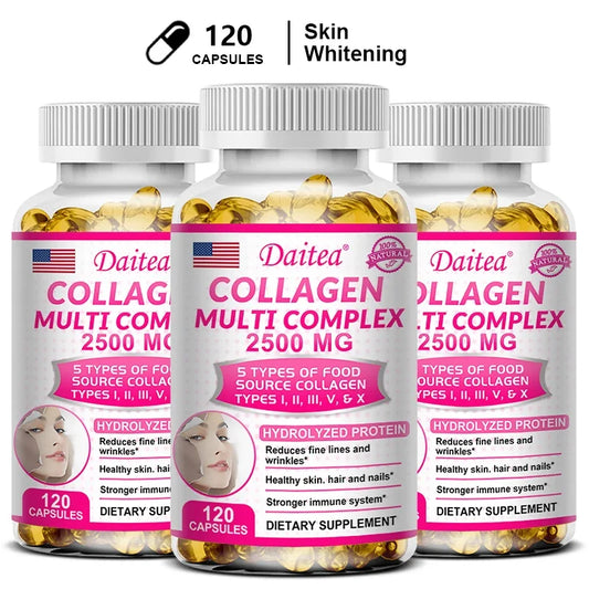 Silcy Skin Daitea Hydrolyzed Collagen supplement jar showing label with collagen benefits for skin, joints, hair, and nails.