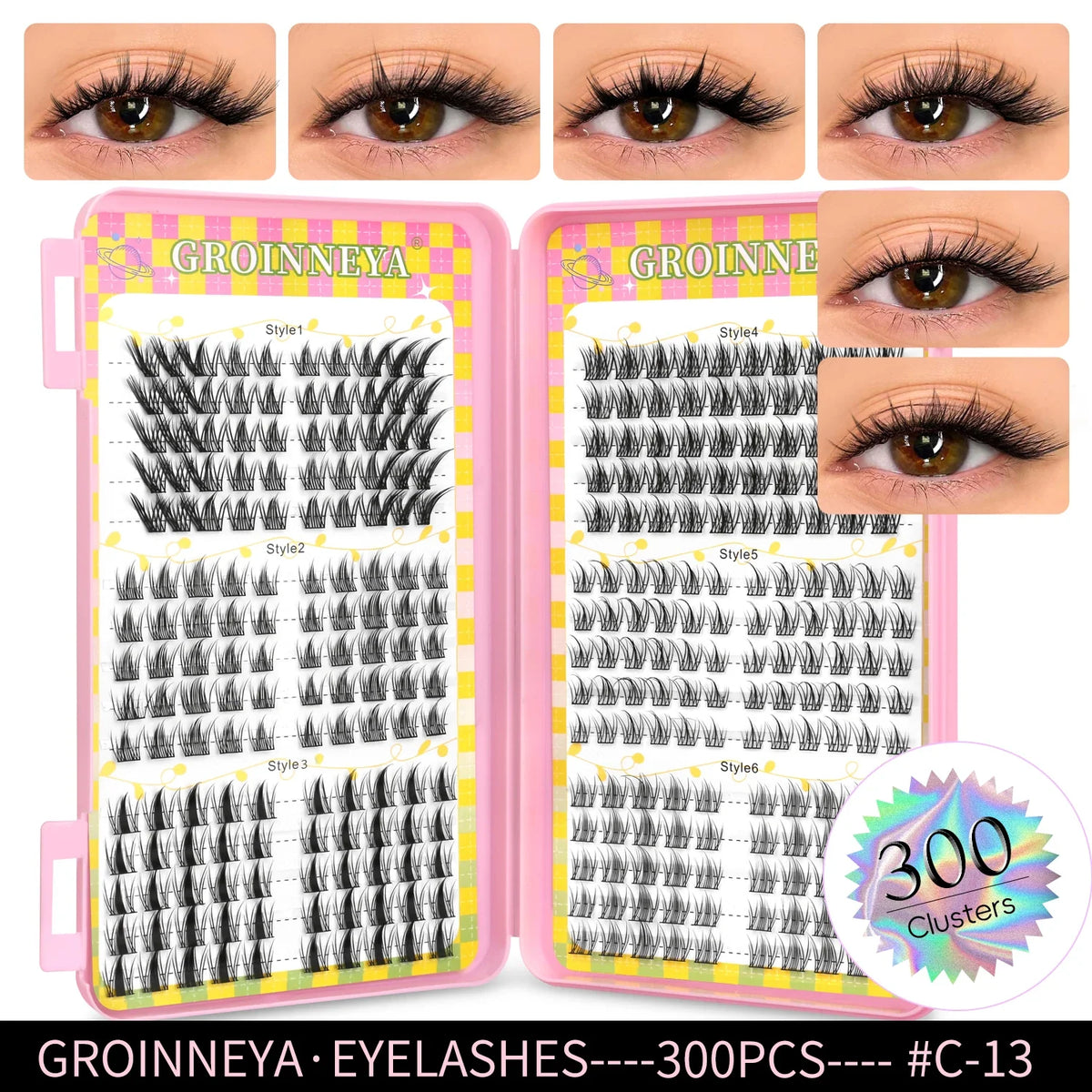 Blushimmer GROINNEYA eyelash clusters, 320 pcs natural volume extension tray, mixed natural and volume cluster lashes.