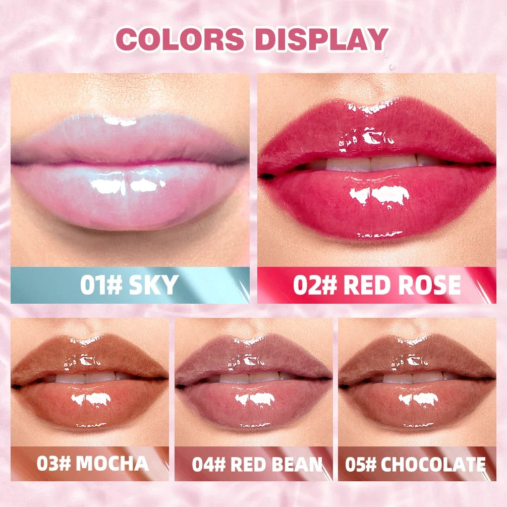 Blushimmer QIBEST Mirror Pearl Jelly Lipgloss with a clear, glossy finish and hydrating, lightweight watery crystal lip tint.