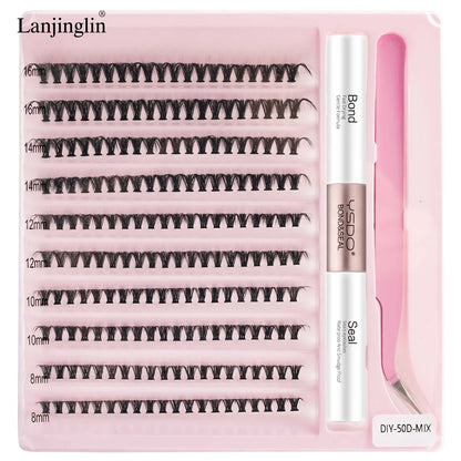 New 10Rows Individual Lashes Kit Natural Long DIY Cluster Eyelashes with Lash Bond and Seal Extension Kit Makeup Tools Faux Cils