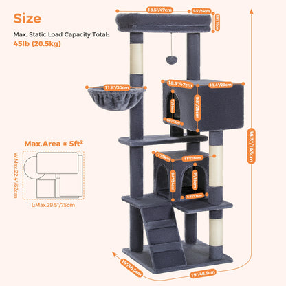 Aiwang Pet Products Cat Tree with plush perch, cozy condo, hammock, and sisal scratching posts for indoor cats.