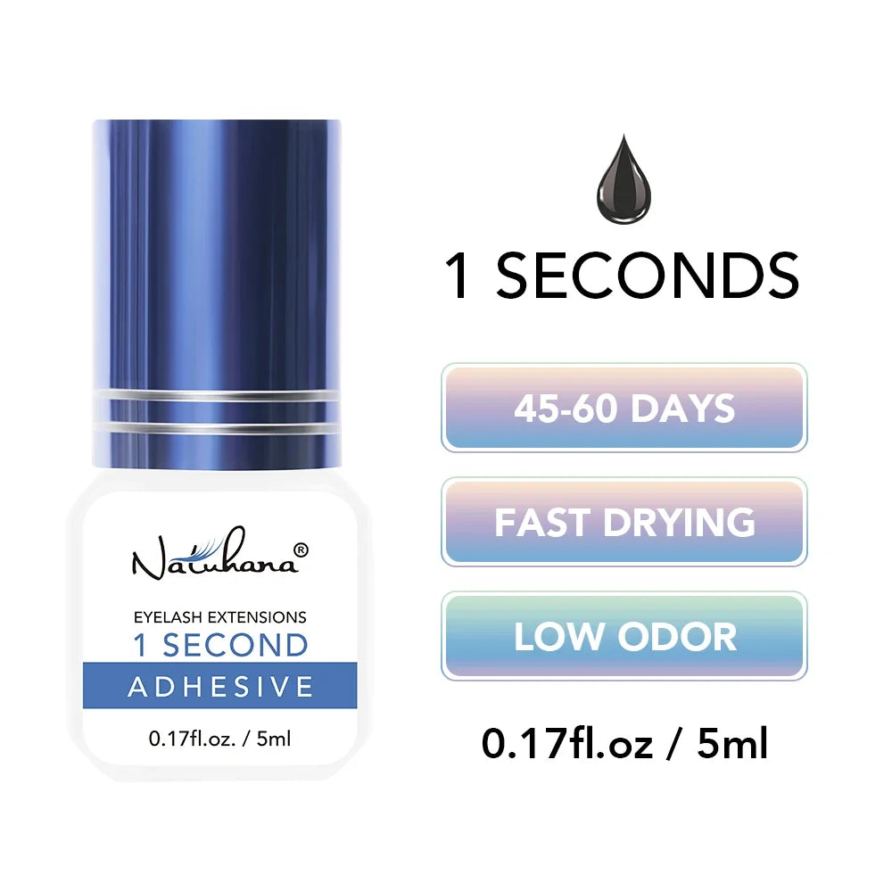 Blushimmer professional eyelash glue in 5ml bottle, fast-drying, strong adhesive for false eyelash extensions, quick and secure application.