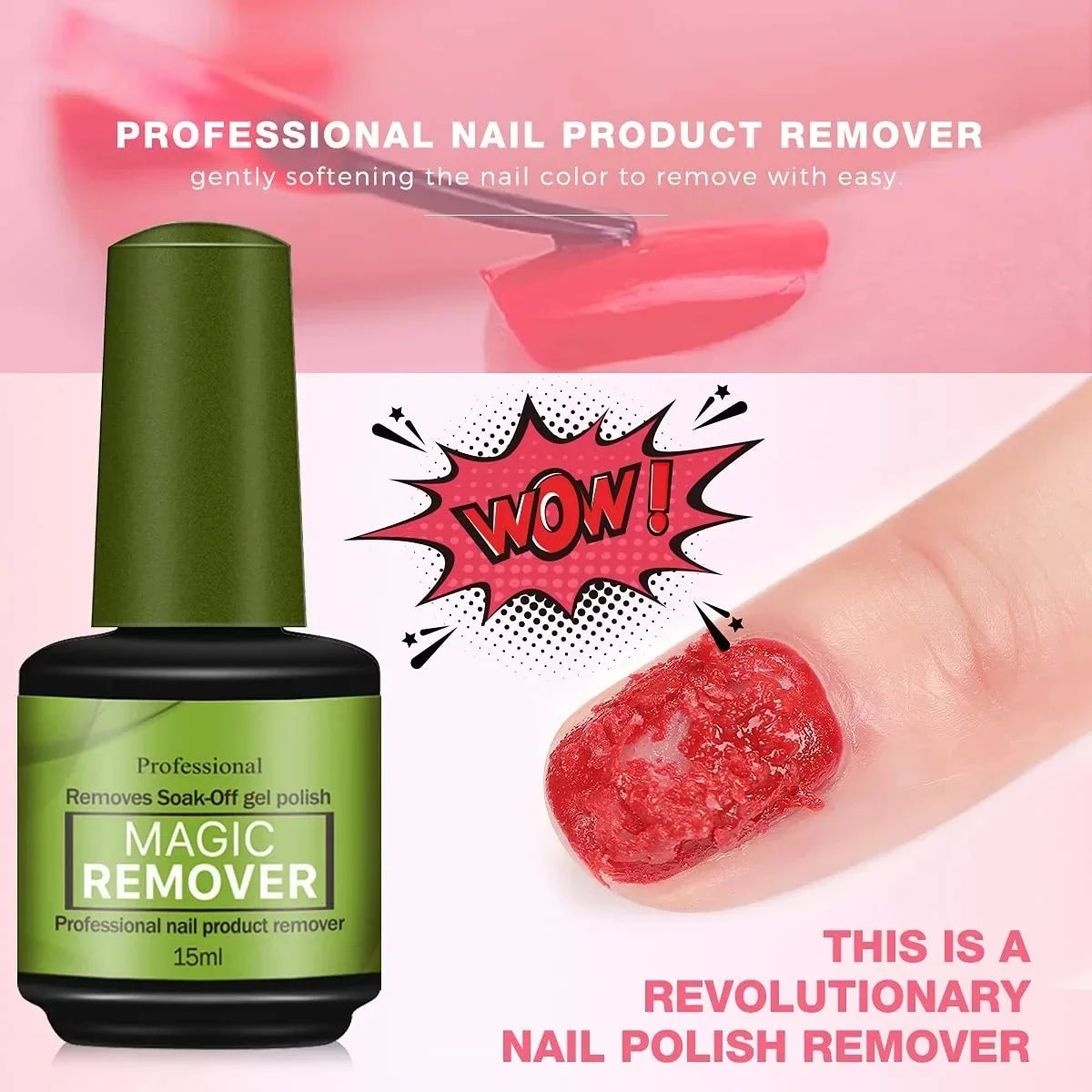 Blushimmer 15ml Magic Fast Nail Gel Polish Remover with UV soak-off design for semi-permanent nail art removal.