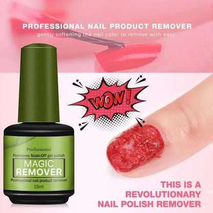 Blushimmer 15ml Magic Fast Nail Gel Polish Remover with UV soak-off design for semi-permanent nail art removal.