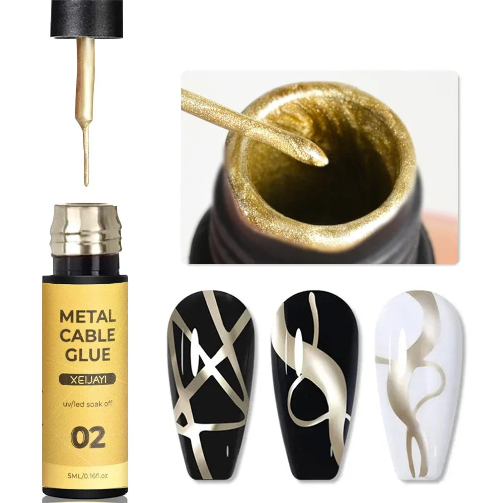 Silver and gold metallic nail gel by Blushimmer, 5/8/10/12ml, with mirror chrome effect, used for UV/LED nail art and drawing.