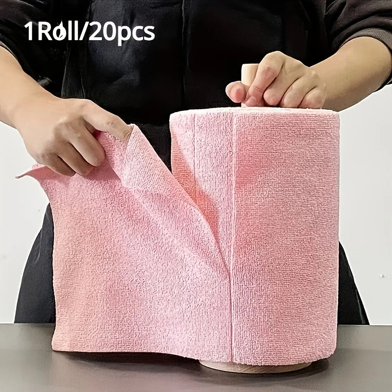 1 roll/20 reusable microfiber cleaning cloths - kitchen towels, multi sided household cloths