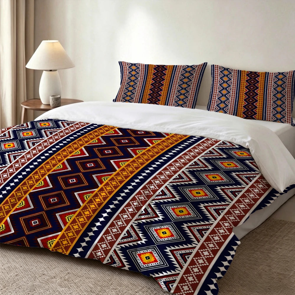 High-Definition Digital Printed Bedding Set, Ethnic Style Geometric Pattern Duvet Cover Set, Large Floral Print Duvet Cover Set, Includes 1 Duvet Cover + 2 Pillowcases, Suitable for Bedroom, Guest Room, Home Decoration, Polye