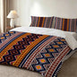 High-definition digital printed bedding set with ethnic geometric and floral patterns, includes duvet cover and pillowcases.