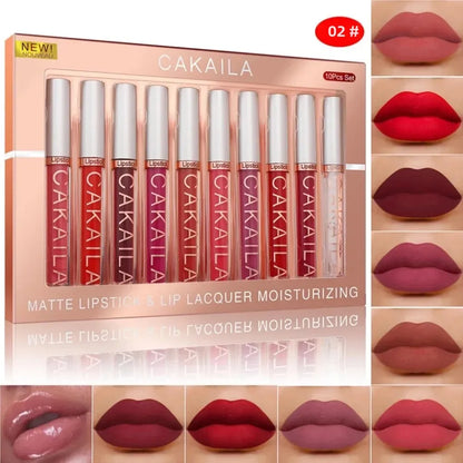 Set of 10 nude lip glosses by Blushimmer featuring matte, long-lasting, waterproof Korean lip tints and liquid lipsticks.