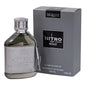Blushimmer Dumont Nitro Elixir perfume bottle with black, white, blue, green, and red accents, showcasing a sleek long-lasting fragrance design.