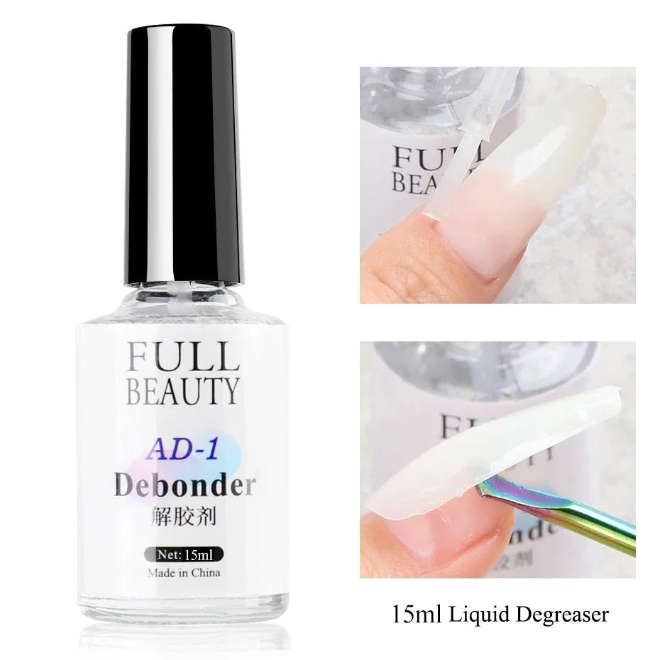 Blushimmer 15ml nail glue remover liquid for false nail tips, debonder, gel, rhinestones, and press-on nails, fast dissolving.