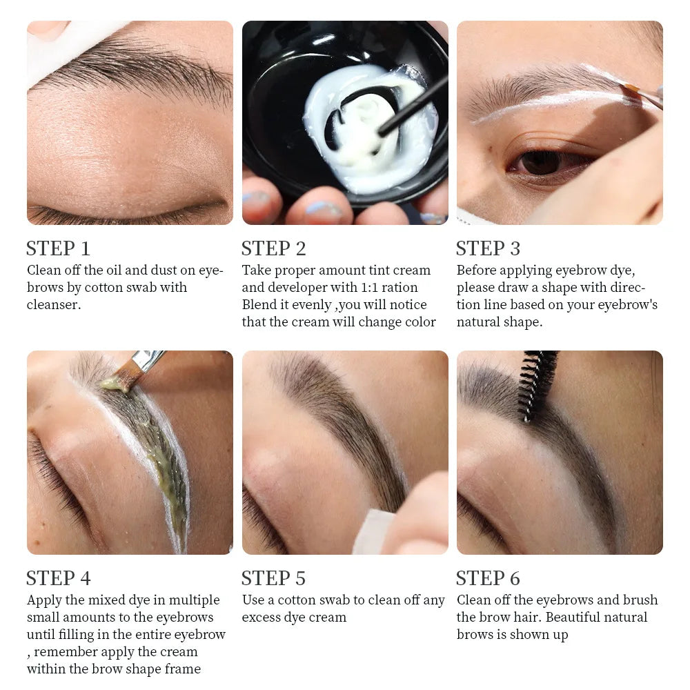 Waterproof eyelash and eyebrow tint kit by Blushimmer with dye cream, showing the cream and applicator brushes.