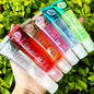 Set of 6 fruity flavor watery glossy lip glosses by Blushimmer, featuring clear, hydrating, and moisturizing lip gel for women.