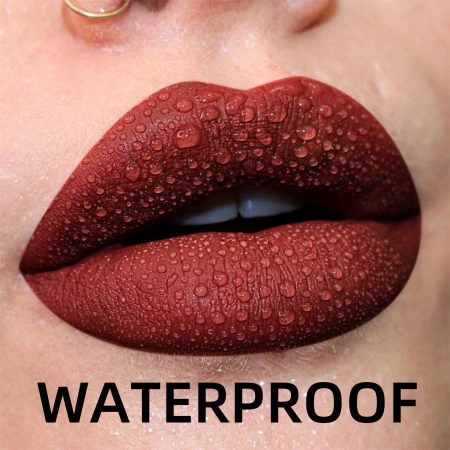 Blushimmer matte velvet lip gloss in nude and red shades, waterproof liquid lipstick with black lips tint, glossy cosmetic finish