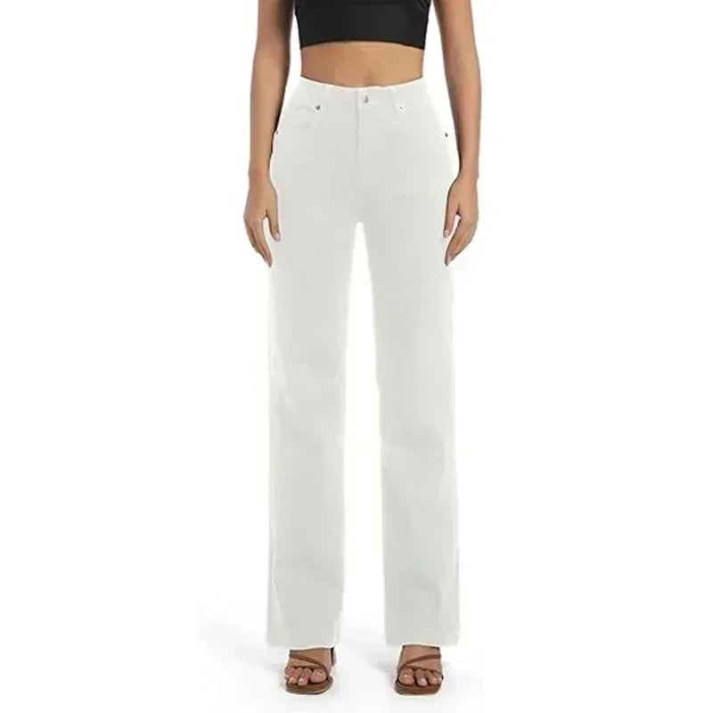 2025 Ins Fashion Jeans Women Comfortable High Waisted White Jeans Girls Thin Stretch Denim Pants Female Straight Leg Trousers