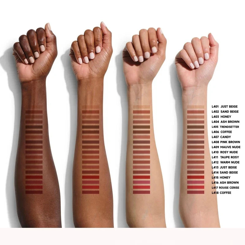 Six Blushimmer Face Secret Lip Liner Pencil set in brown shades, ultra-fine, smooth, waterproof, matte velvet texture, long-lasting.