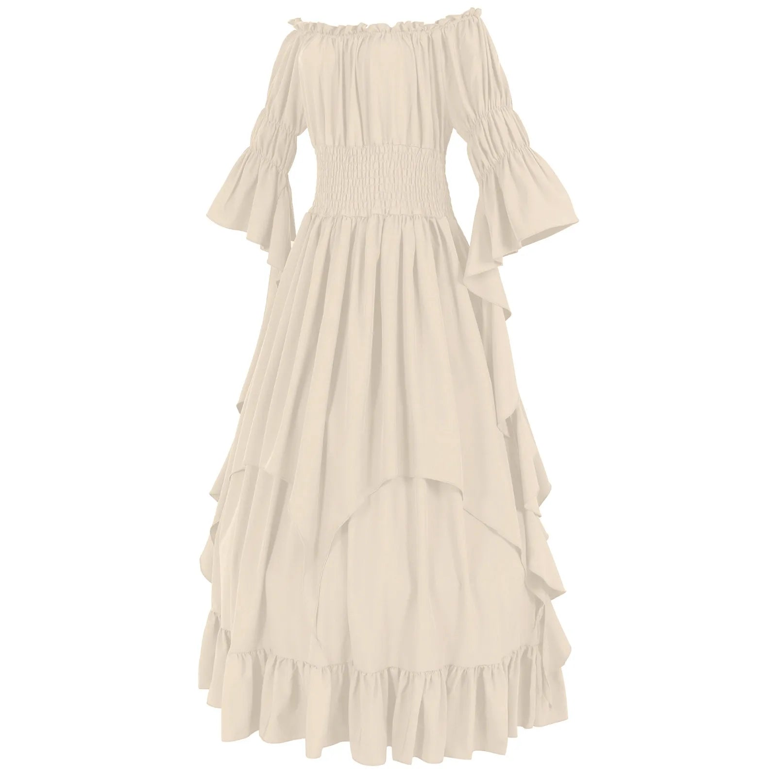Women Medieval Vintage Dress Off Shoulder Ruffle Long Renaissance Victorian Dresses Cosplay Retro Court Gown Halloween Costume