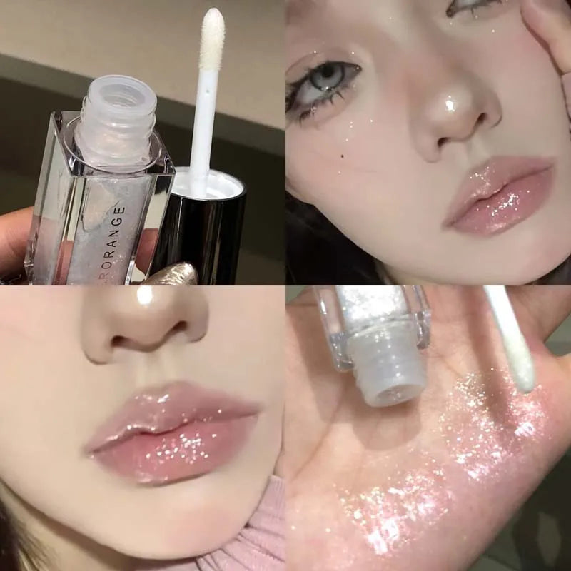 Blue mermaid color lip gloss by Blushimmer, featuring pearlescent shine, diamond sparkle, and waterproof milky way glitter lips.