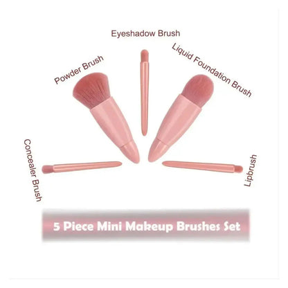 5pcs Mini Travel Size Makeup Brushes Set Complete Function Cosmetic Brushes Kit with Storage Case And Mirror for On-the-Go