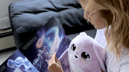 Colorful Moon Pals storybook with illustrated pages showcasing whimsical characters and engaging story content.