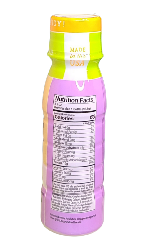 AmBari Nutrition protein shot drink with 15g of protein in a small bottled container.