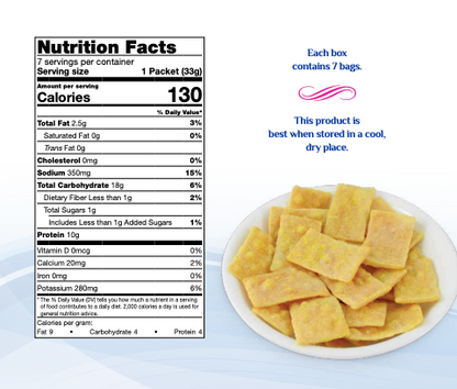 Customer favorites AmBari Nutrition Double Potato Bites in a clear container, showing crispy, golden potato snack pieces.
