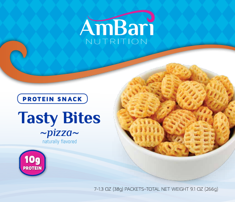 Assorted AmBari Nutrition Tasty Bites snacks in colorful packaging, showcasing variety of healthy snack options.
