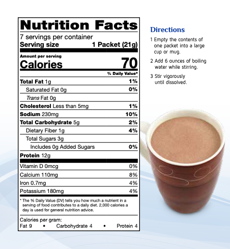 Creamy hot chocolate drink by AmBari Nutrition featuring a steaming cup of rich cocoa beverage.