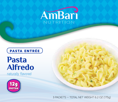 Creamy AmBari Nutrition Pasta Alfredo dish with rich sauce and pasta served on a plate, ready to enjoy a flavorful meal.