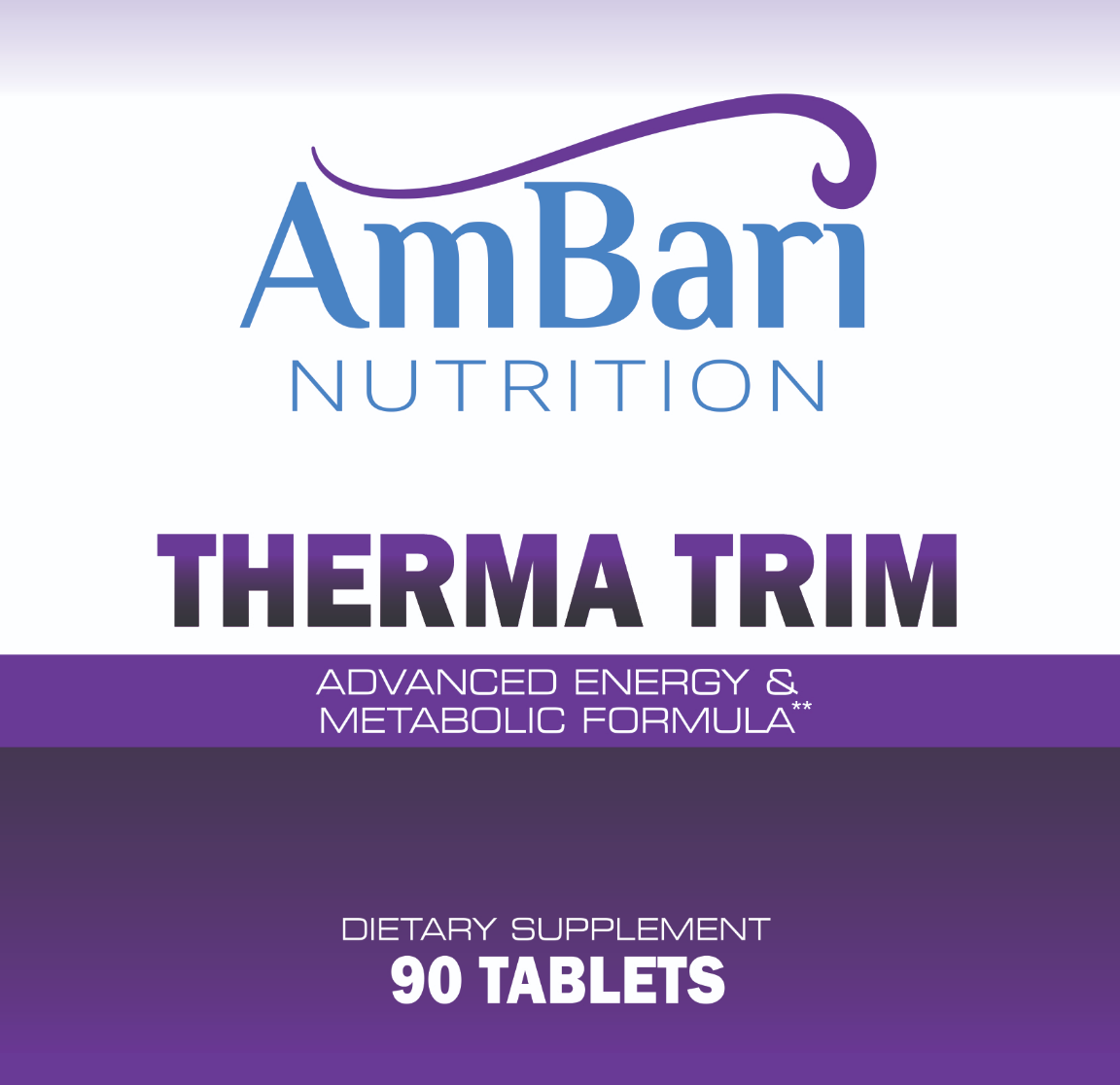 AmBari Nutrition Therma Trim supplement bottle with label, promoting energy and metabolism support.