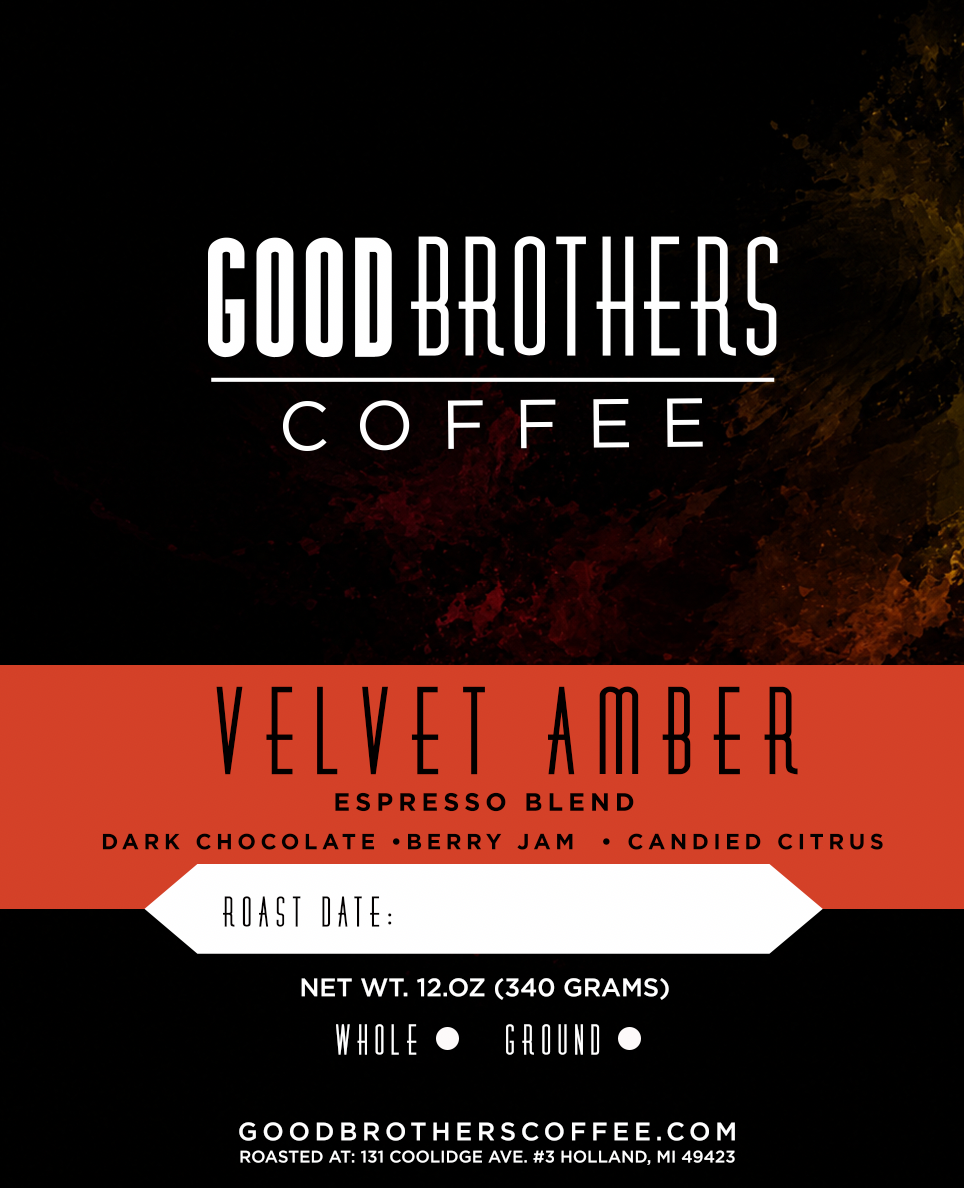 Close-up of roasted Velvet Amber Espresso Blend coffee beans from Good Brothers Coffee LLC.