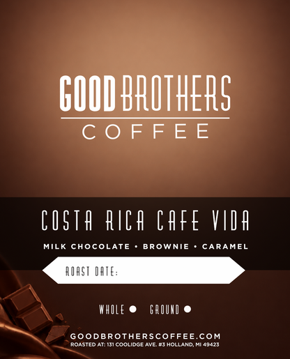 Screenshot of Costa Rica Cafe Vida Washed roasted coffee bag by Good Brothers Coffee LLC.
