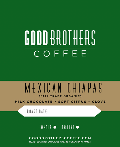 Roasted Mexican FTO Chiapas coffee from FESICH Cooperative by Good Brothers Coffee LLC, showcasing the freshly roasted beans.
