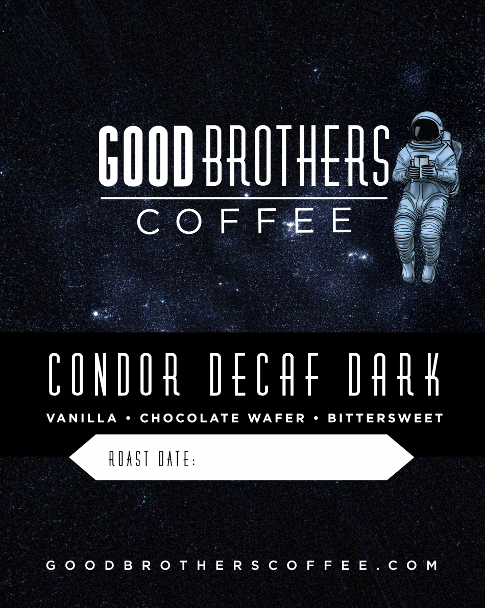 Dark roasted decaf coffee from Condor Colombia, single origin, by Good Brothers Coffee LLC, shown in a clear product screenshot.