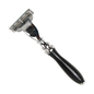 Black resin handle safety razor from Parker 111B-M3 with a sleek design, featuring a safety razor head for close shaving.