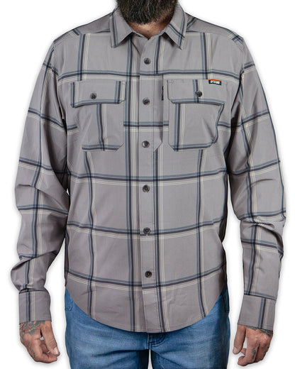 Long sleeve Scrimshaw LS shirt in Steeple Grey by Off The Grid Surplus, featuring a comfortable fit and subtle design details.