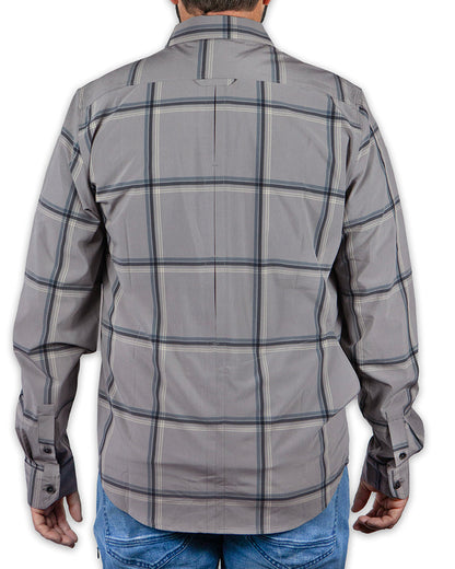 Long sleeve Scrimshaw LS shirt in Steeple Grey by Off The Grid Surplus, featuring a casual fit and subtle design details.