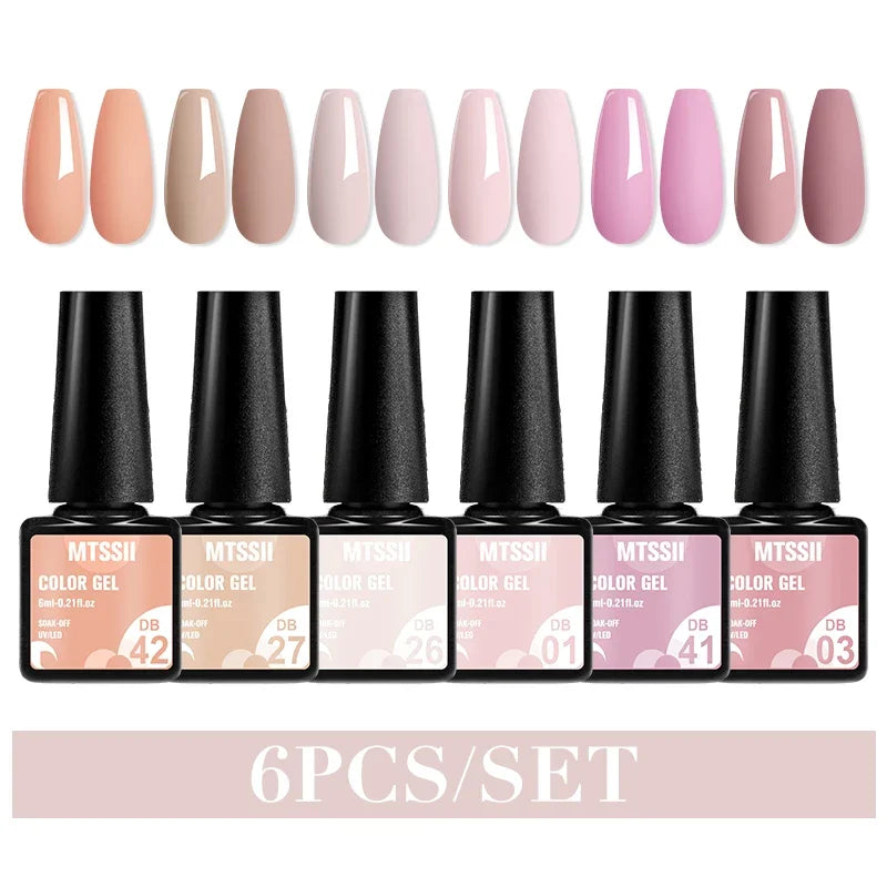 Blushimmer MTSSII 6-piece set of sparkling red gel nail polishes with shiny finish for LED UV nail art and manicures