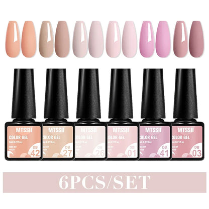 Blushimmer MTSSII 6-piece set of sparkling red gel nail polishes with shiny finish for LED UV nail art and manicures