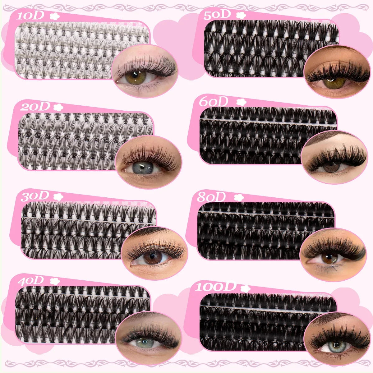 DIY Lash Clusters Kit Mixed Styles Eyelash Extension Full Set Individual Lashes with Lash Bond&Seal and Tweezers Makeup Tool