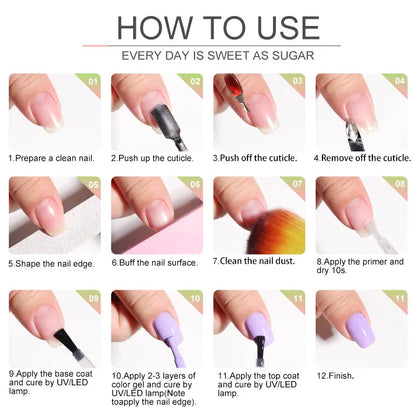 Blushimmer LimeGIRL 9-color gel nail polish set with macaron shades, UV LED soak-off semi-permanent gel for nail art design.