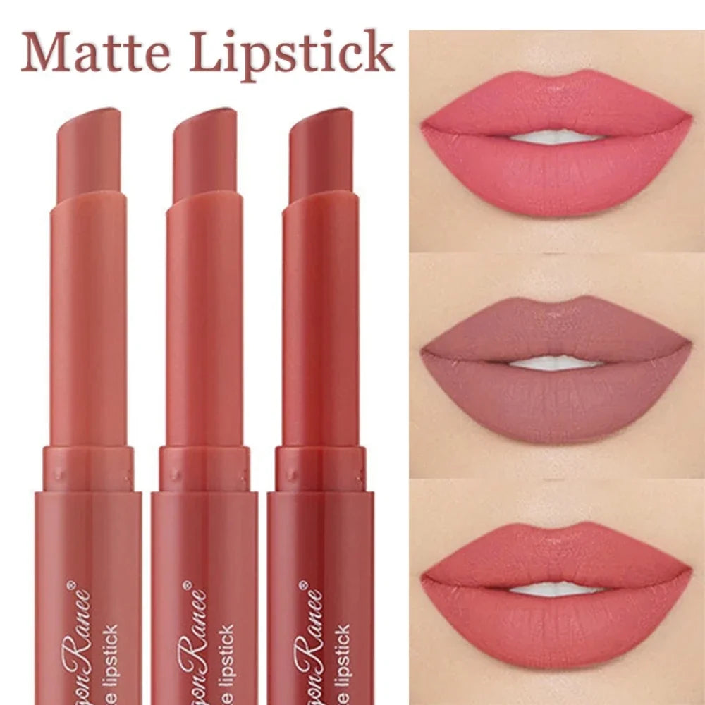 Blushimmer nude matte waterproof lipstick in sexy red velvet shade, long-lasting lip color for women, fade-proof makeup.