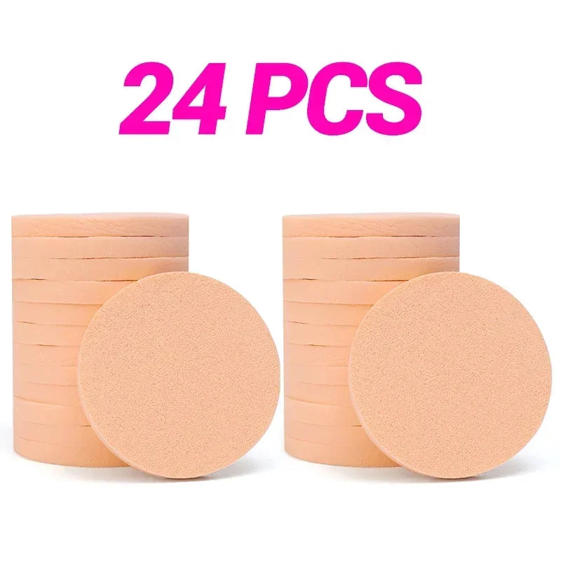 Set of 12-120 round sponge powder puffs by Blushimmer, suitable for wet and dry use with BB cream, foundation, and makeup application.