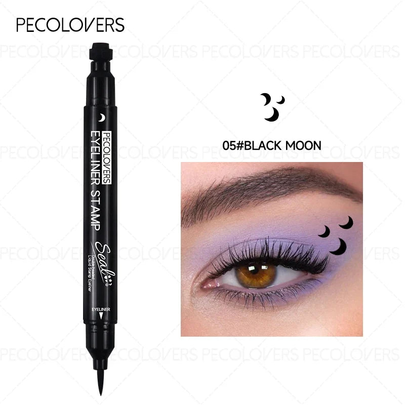 Blushimmer liquid eyeliner stamp with waterproof gel tip, featuring heart, star, triangle, and flower shapes for creative eye makeup.
