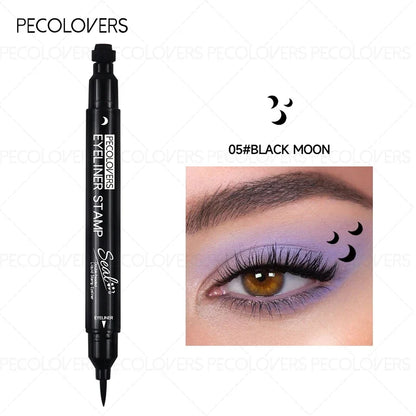 Blushimmer liquid eyeliner stamp with waterproof gel tip, featuring heart, star, triangle, and flower shapes for creative eye makeup.