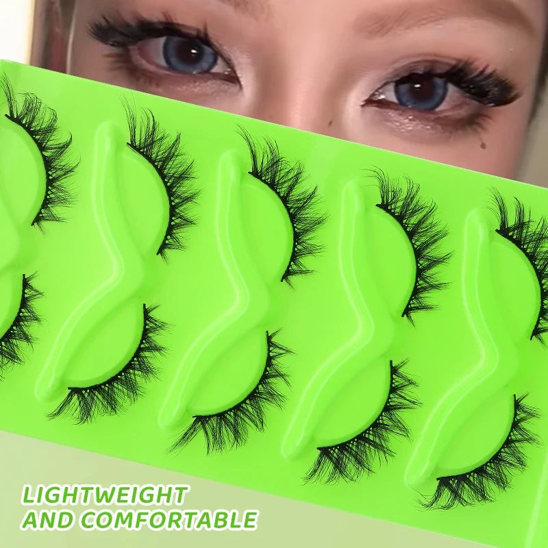 DINGSEN Blushimmer 5 pairs fluffy cat eye mink strip eyelashes with wispy, natural long lashes for a dramatic feline look.